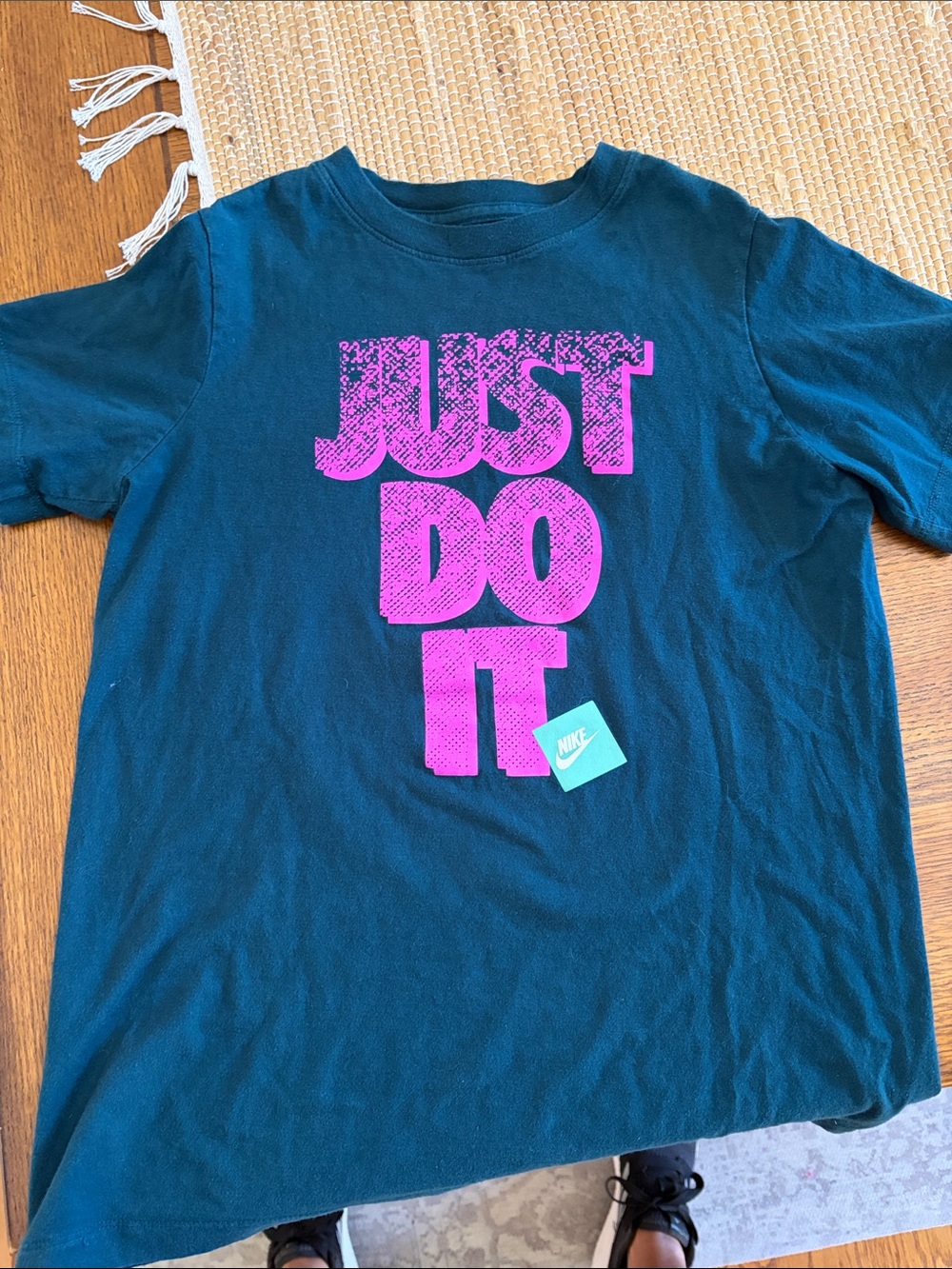 Nike Teal Short-Sleeve Tee with Bright Pink "JUST DO IT" Graphic